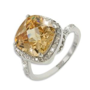 925 Silver 10ct Brown Topaz Cushion Cut Ring
